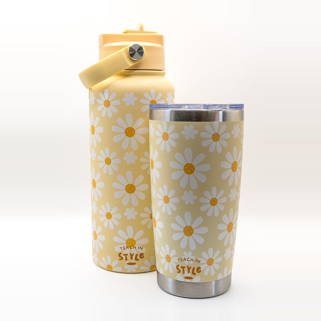Sunshine Daisy Water Bottle & Coffee Tumbler Bundle